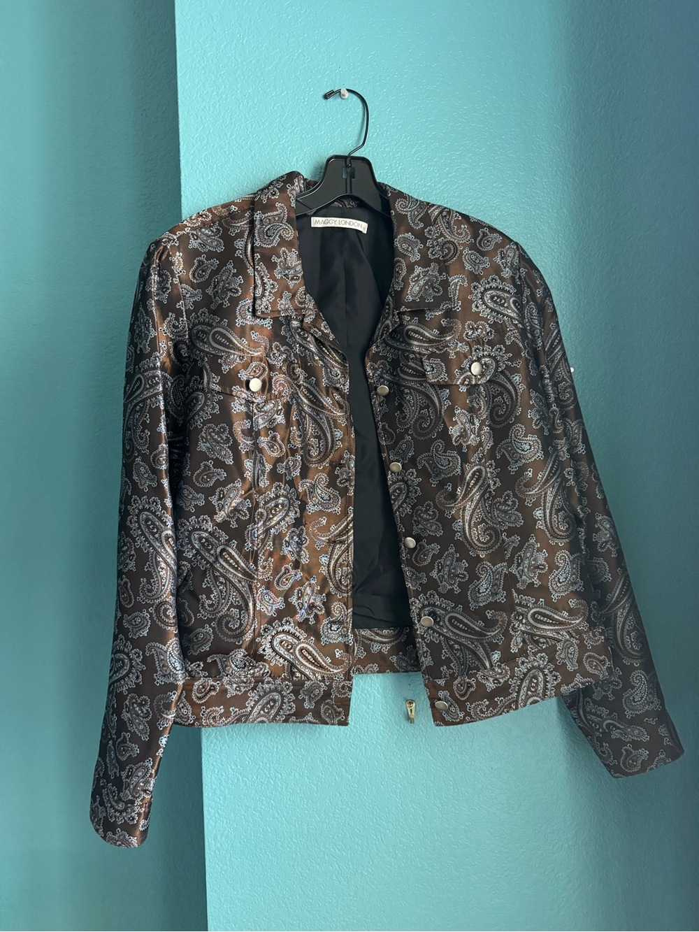 VINTAGE Maggy London Brown Paisley Satin Blazer